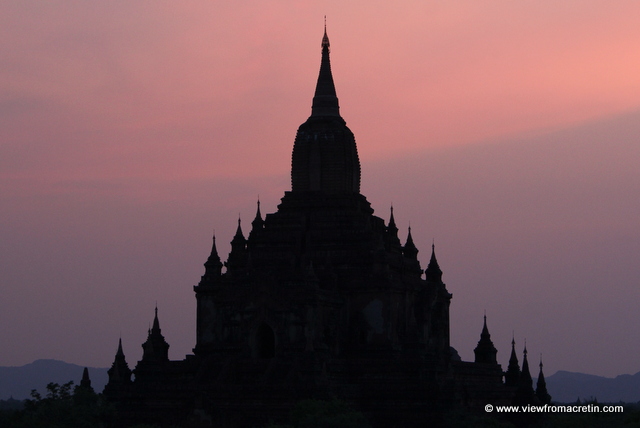 A temple in Bagan at dusk.